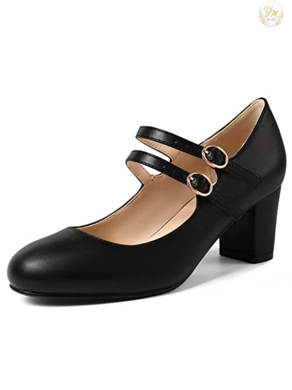 IDIFU Mary Jane Chunky Block Heel Pumps Round Toe Ankle Strap